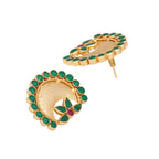 Nuyug 22K Gold Plated Faux Emerald Stone Studded Contemporary Shaped Studs | Grocsy
