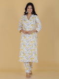 Aramya Yellow Soft Cotton Floral Straight Kurta for Women | Grocsy
