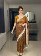 Teeya Creation New Latest Trendy Party Wear Two Tone Twill Net Saree-Gold | Grocsy