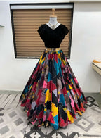 Dishitha Creation Printed Stitched Lehenga & Crop Top - Black & Black | Grocsy