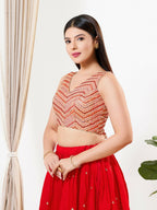 Joban Fashion Light Red Silk Padded Blouse With V Neck Sleeveless | Grocsy