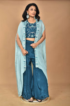 Morchari Women Hand Embroidery Crop Top-Blue | Grocsy