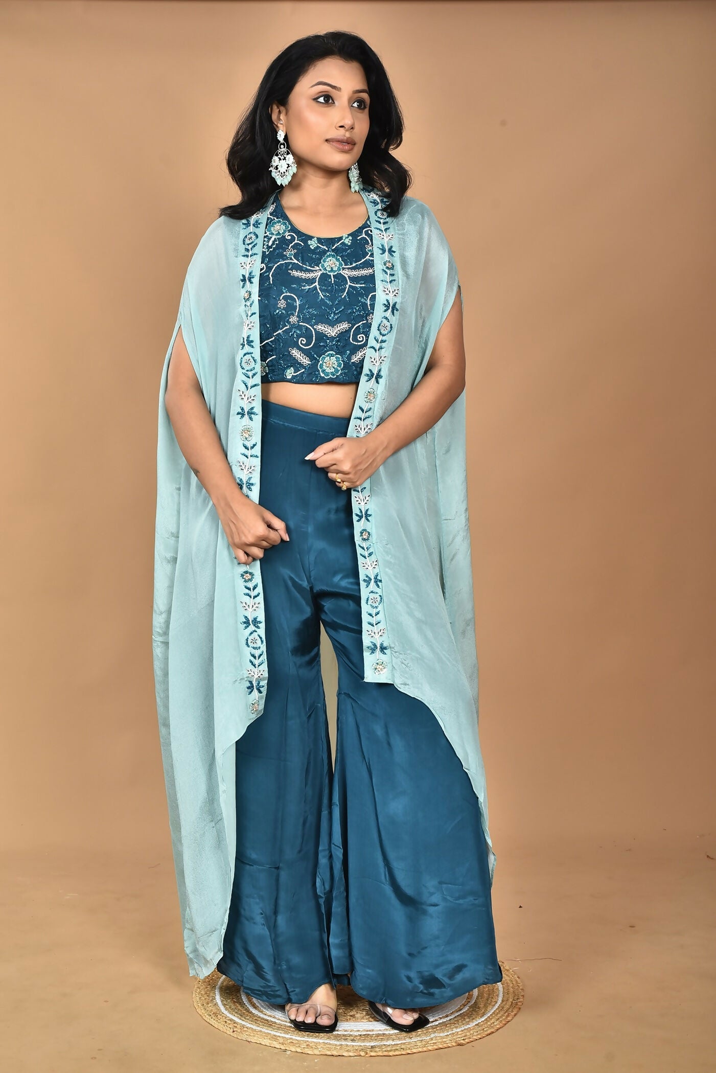 Morchari Women Hand Embroidery Crop Top-Blue | Grocsy