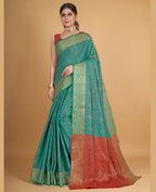 Sea Green Silk Woven Design Saree With Unstitched Blouse Piece - Akshita | Grocsy