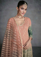 Vastranavya Peach Embroidered Sequins Pakistani Palazzo Suit Party Wear | Grocsy