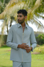 Linear Luxe Light Blue Shacket by Hilo Design | Grocsy