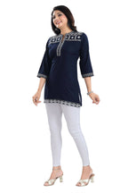 Snehal Creations Novel Navy Blue Women Embroidered Boho Chic Tunic Top | Grocsy