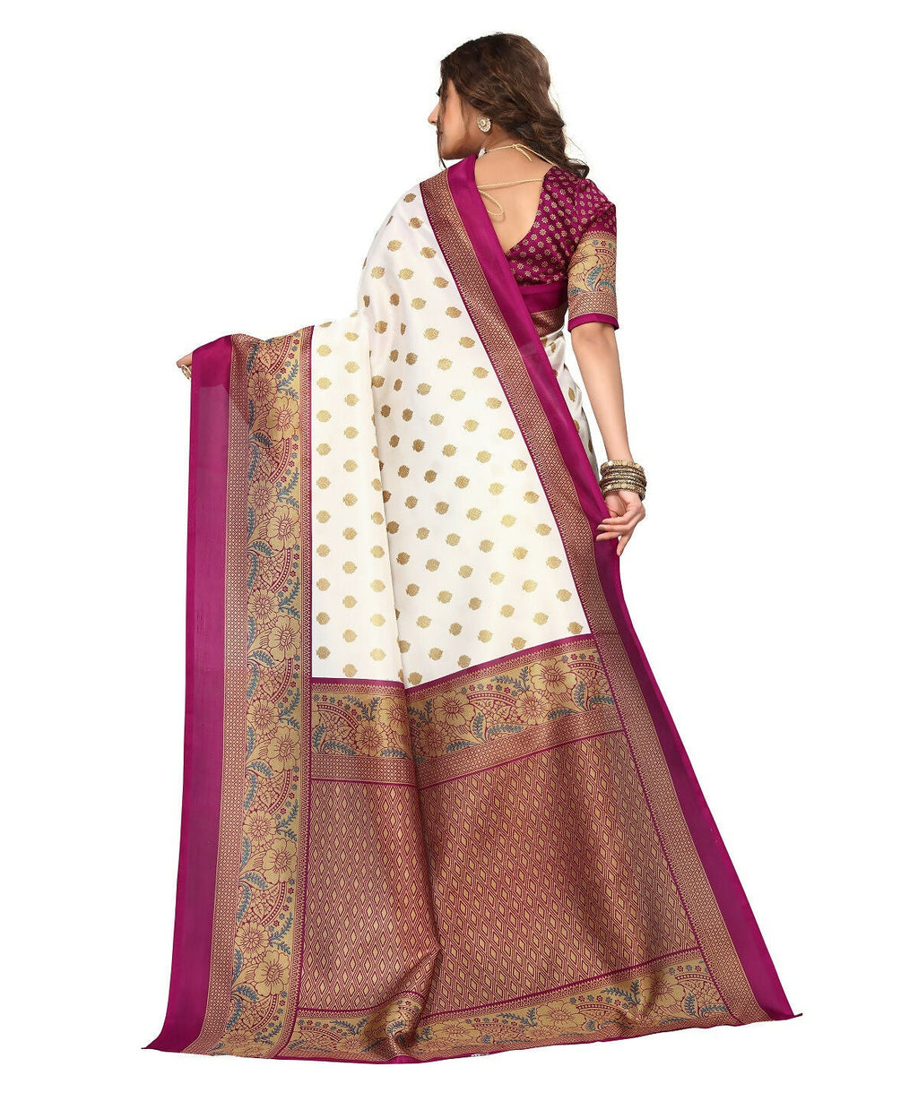 Vamika white & purple Printed Art Silk Saree | Grocsy