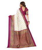 Vamika white & purple Printed Art Silk Saree | Grocsy