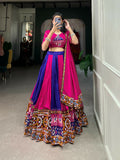 Vastranavya Navaratri Special Rayon with Printed Patch With Gota Patti And Paper Mirror Work And Cowrie (Kodi) Lace Touch Up Lehenga with Stitched Blouse - Royal Blue | Grocsy