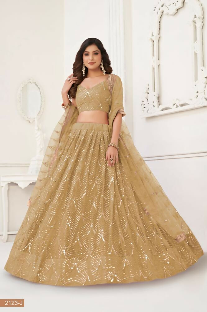 Aastha Fashion Chiku Butterfly Net Tone To Tone Thread Work, Sequence Work And Original Mirror Work Embroidery Wedding Wear Lehenga Choli | Grocsy
