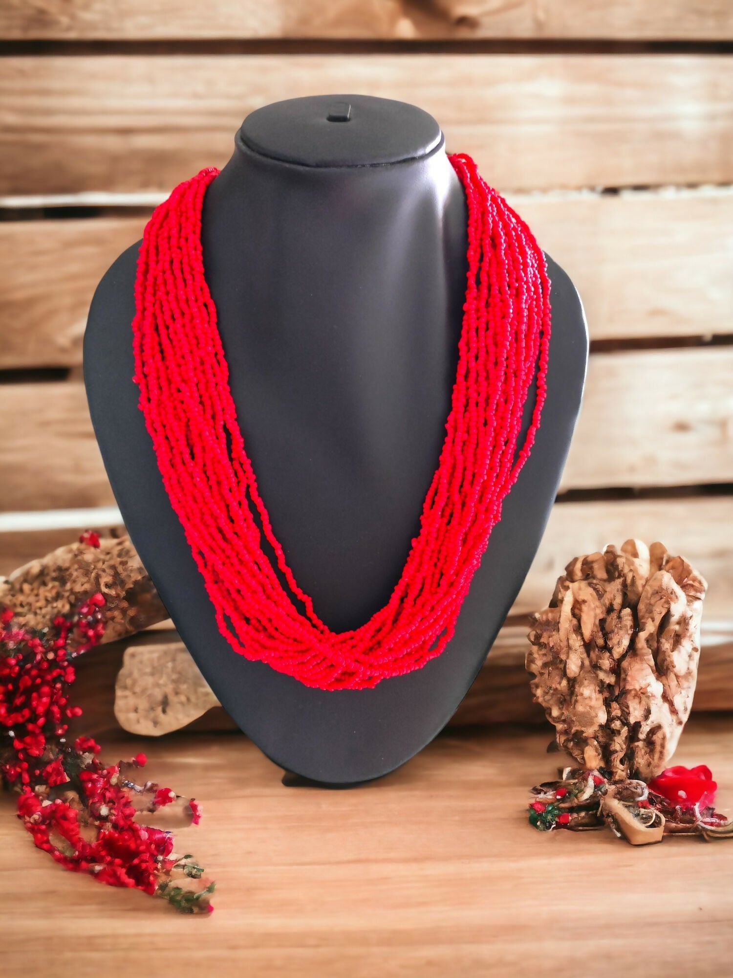 Inhanns Handmade Beaded Multilayer Necklace, 20 Layers - Red | Grocsy