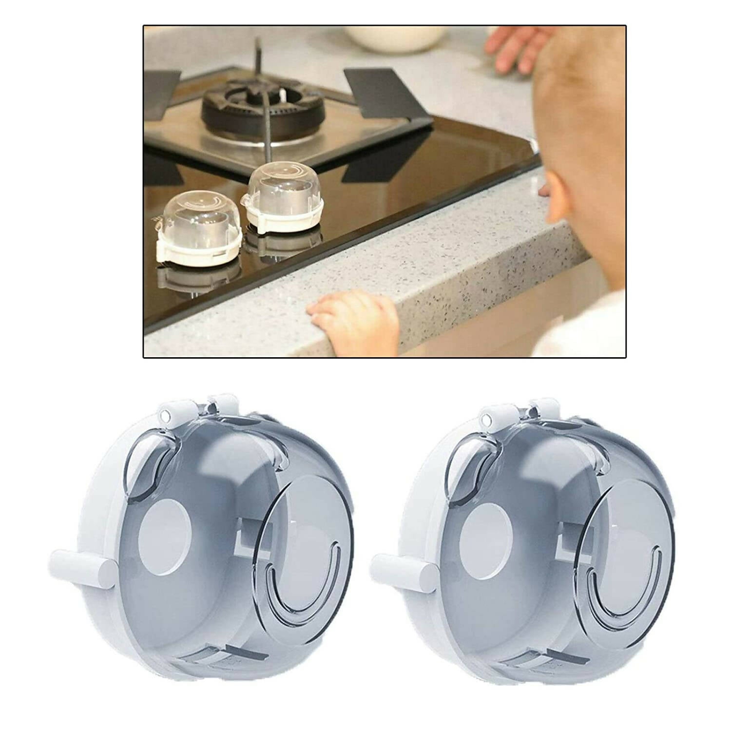 Safe-O-Kid Gas Stove Knobs Transparent Guards for Indoor Baby Safety Set of 2 Pcs | Grocsy