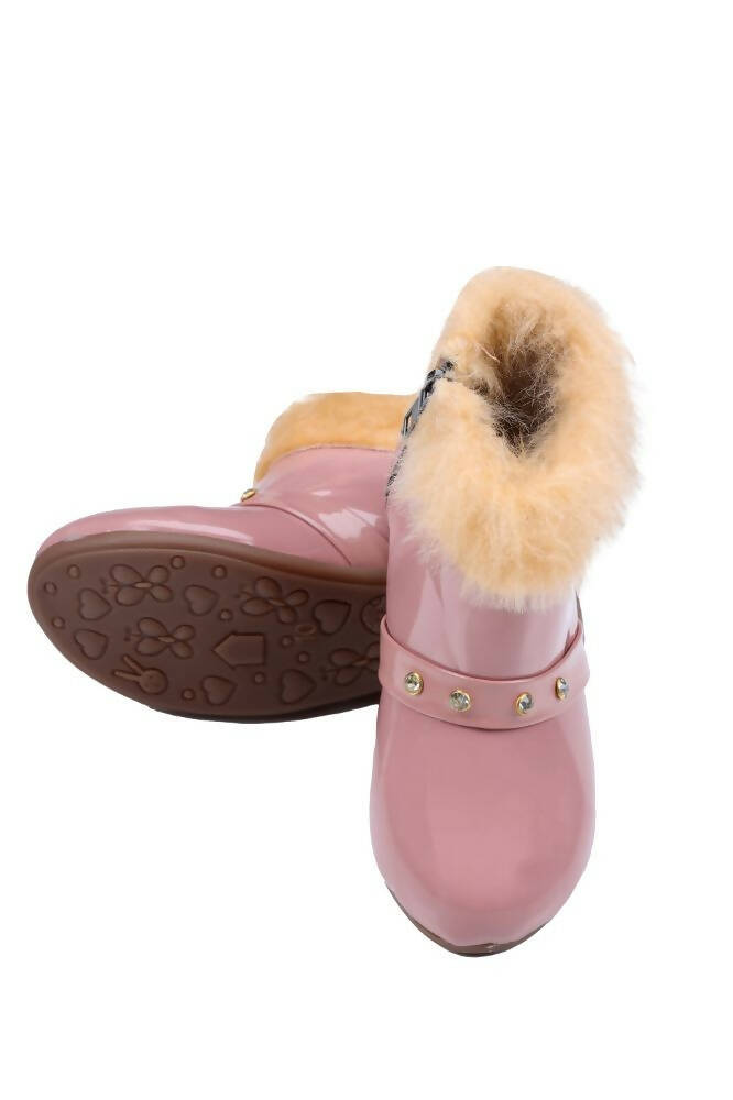 Tiny Bugs Girls Faux Fur Detail Winter Boots - Peach | Grocsy
