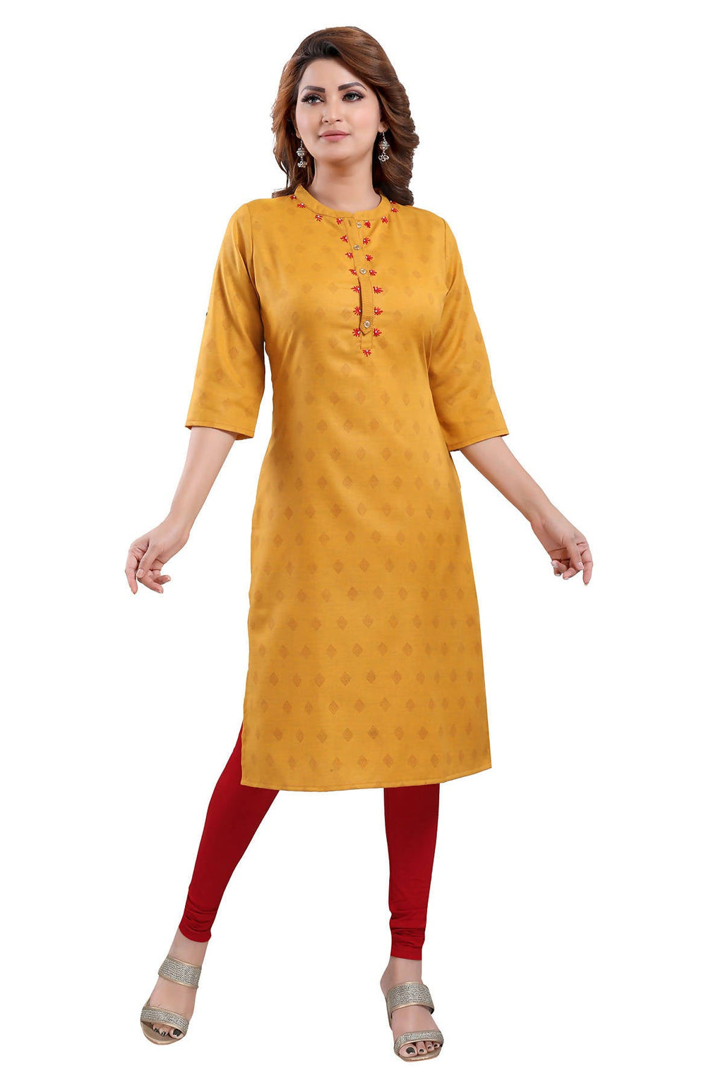 Snehal Creations Mustard Casual Cotton Printed Ladies Kurti | Grocsy