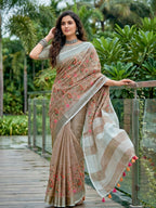 Shree Shyam Fashion Brown Linen Saree | Grocsy