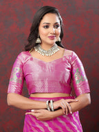 Lorenvalley Fashion Magenta Soft Silk Woven Design with Zari Weaving Leheriya Design Saree | Grocsy