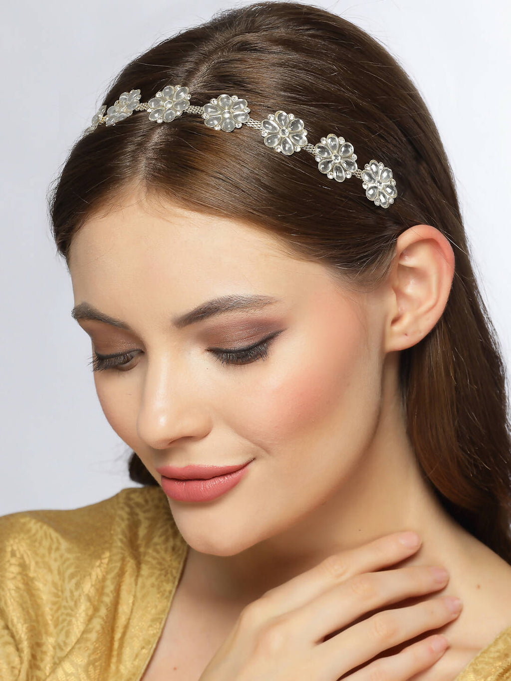NVR Women's Gold-Polished Traditional Trending Matha Patti | Grocsy