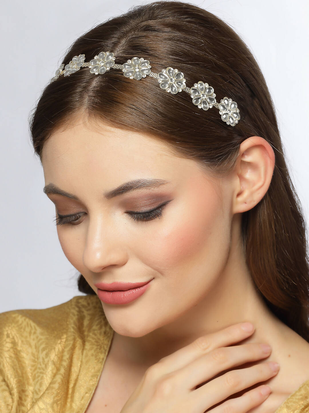 NVR Women's Gold-Polished Traditional Trending Matha Patti | Grocsy