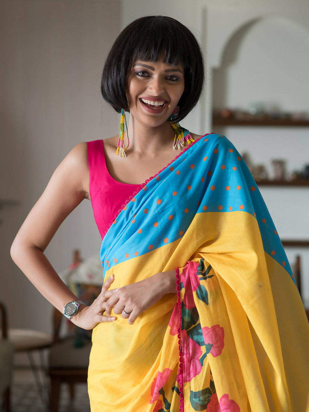 Suta Yellow Floral Pure Cotton Saree | Grocsy