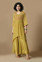 Joban Fashion Mehendi Chinnon Kurta Set | Grocsy