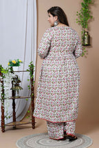 Miravan Women's Plus Size Cotton Floral Print Anarkali Kurta And Sharara Set | Grocsy