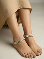 NVR Women Set of 2 Silver Plated Ghunguru Beaded Anklet | Grocsy