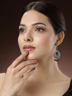 NVR Women's Set of 3 Silver-Toned German Silver Oxidised Dome Shaped Jhumka Earrings | Grocsy