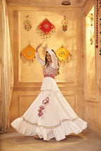 White Viscose Rayon Navratri Lehenga Choli With Dupatta - Raas | Grocsy