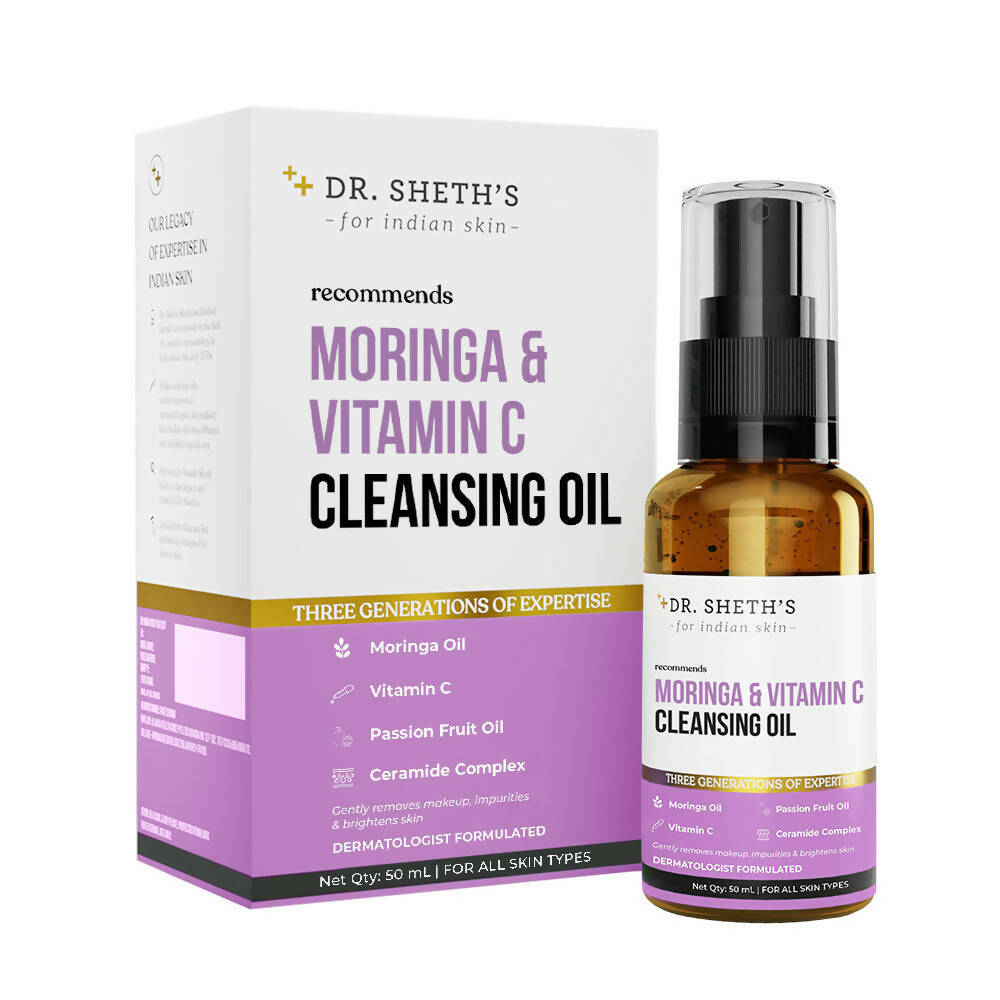 Dr. Sheth's Moringa & Vitamin C Face Cleansing Oil For Deep Pore Cleansing, Removes Makeup & Impurities, Hydrates | Grocsy