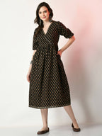 Myshka Women's Black Floral Printed Empire Dress | Grocsy
