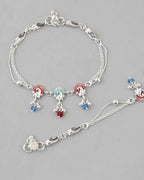 VOJ Set of 2 Silver Plated Peacock Shaped Multi Color Anklet | Grocsy