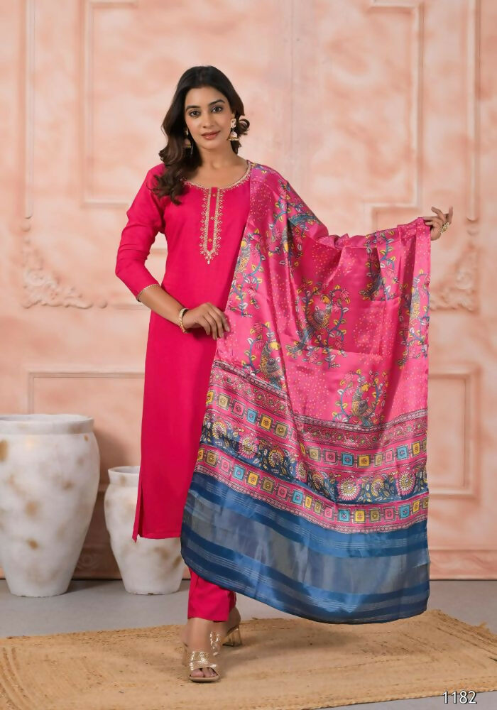 Ethnic Festive Wear Viscose Pink Stitched Suit With Dupatta - Anbazaar | Grocsy