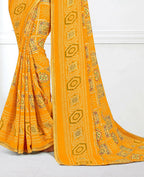 Yellow Georgette Bandhani Printed Saree With Unstitched Blouse Piece - Jyoti | Grocsy