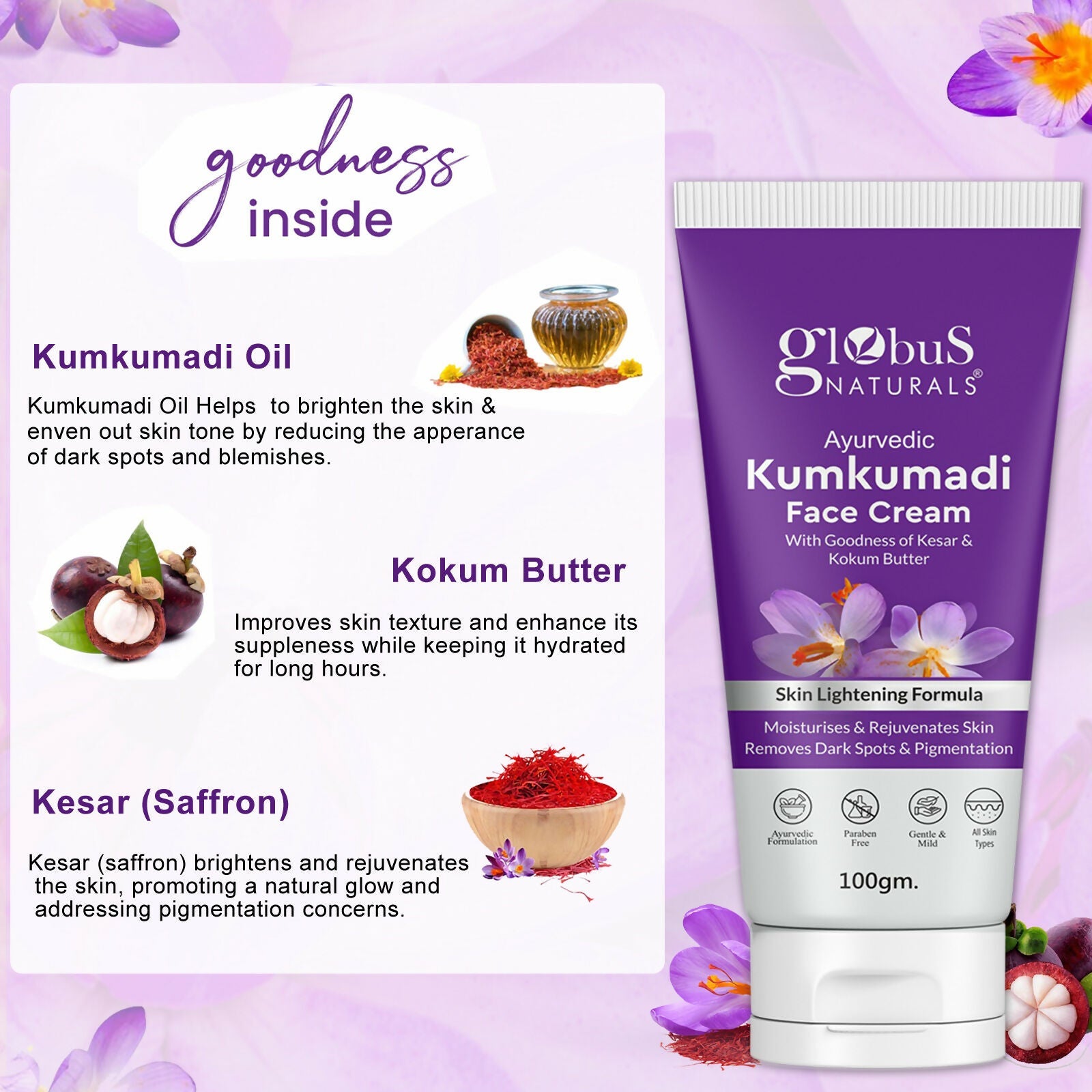 Globus Naturals Ayurvedic Kumkumadi Skin Lightening Face Cream | Grocsy