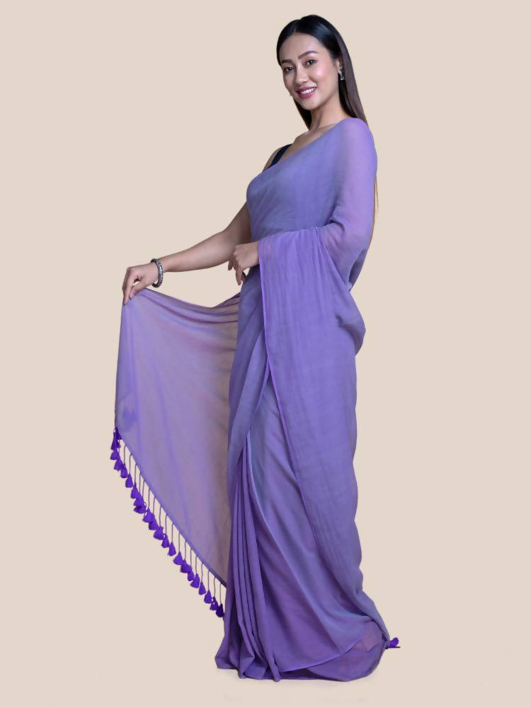 Suta Lavender Solid Mul Saree | Grocsy