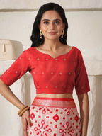 Shree Shyam Fashion Linen Cotton Red & White Saree | Grocsy