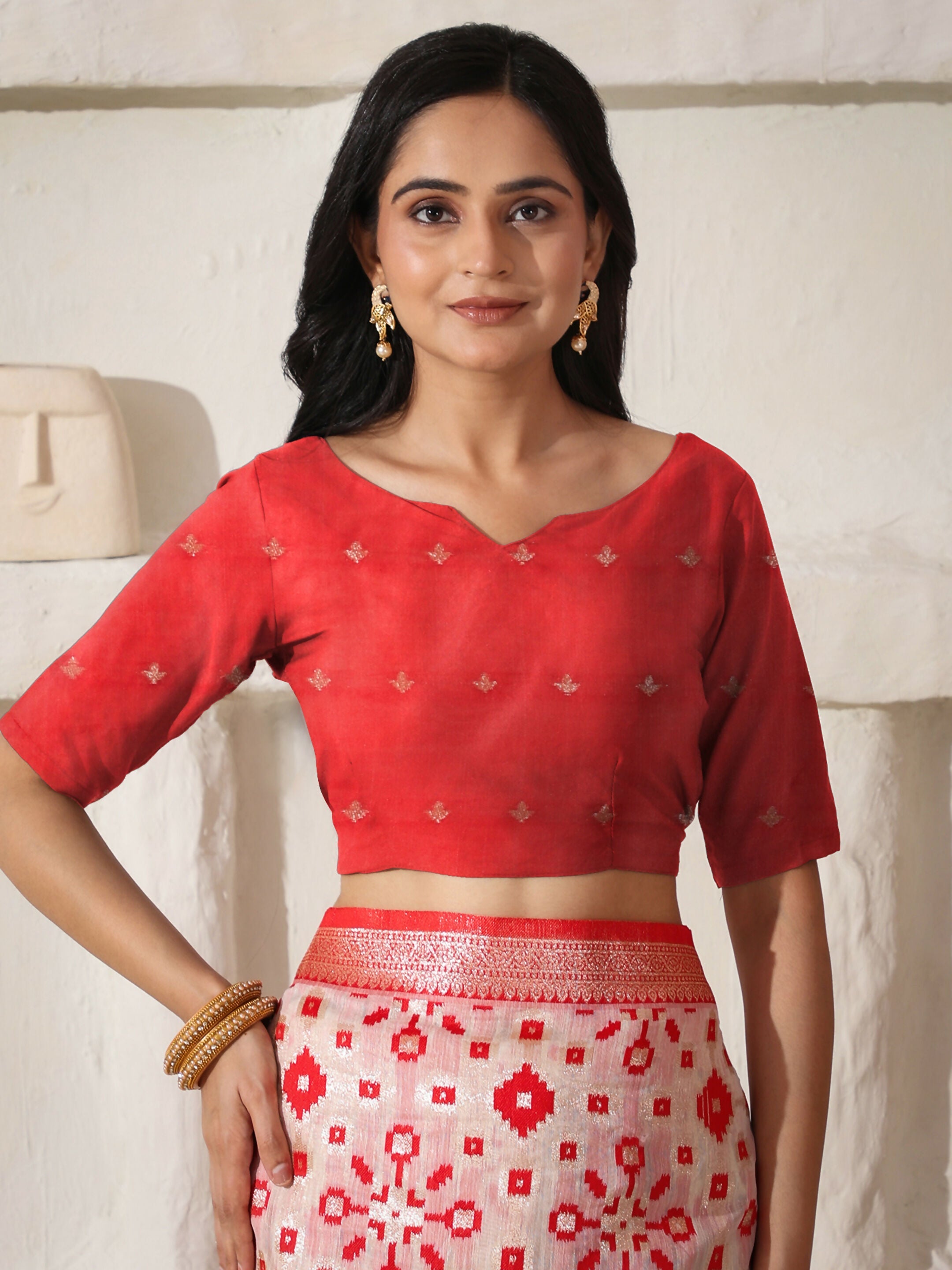 Shree Shyam Fashion Linen Cotton Red & White Saree | Grocsy
