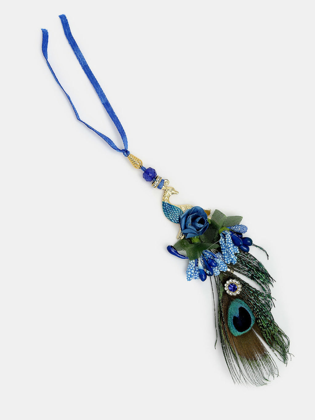 NVR Women & Men Set of 2 Blue Peacock Design Bhaiya Bhabhi Rakhi With Roli Chawal | Grocsy