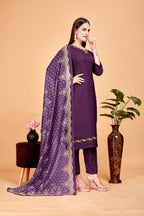 Women's Embroidered Purple Kurta Set with Dupatta Set - A2M | Grocsy