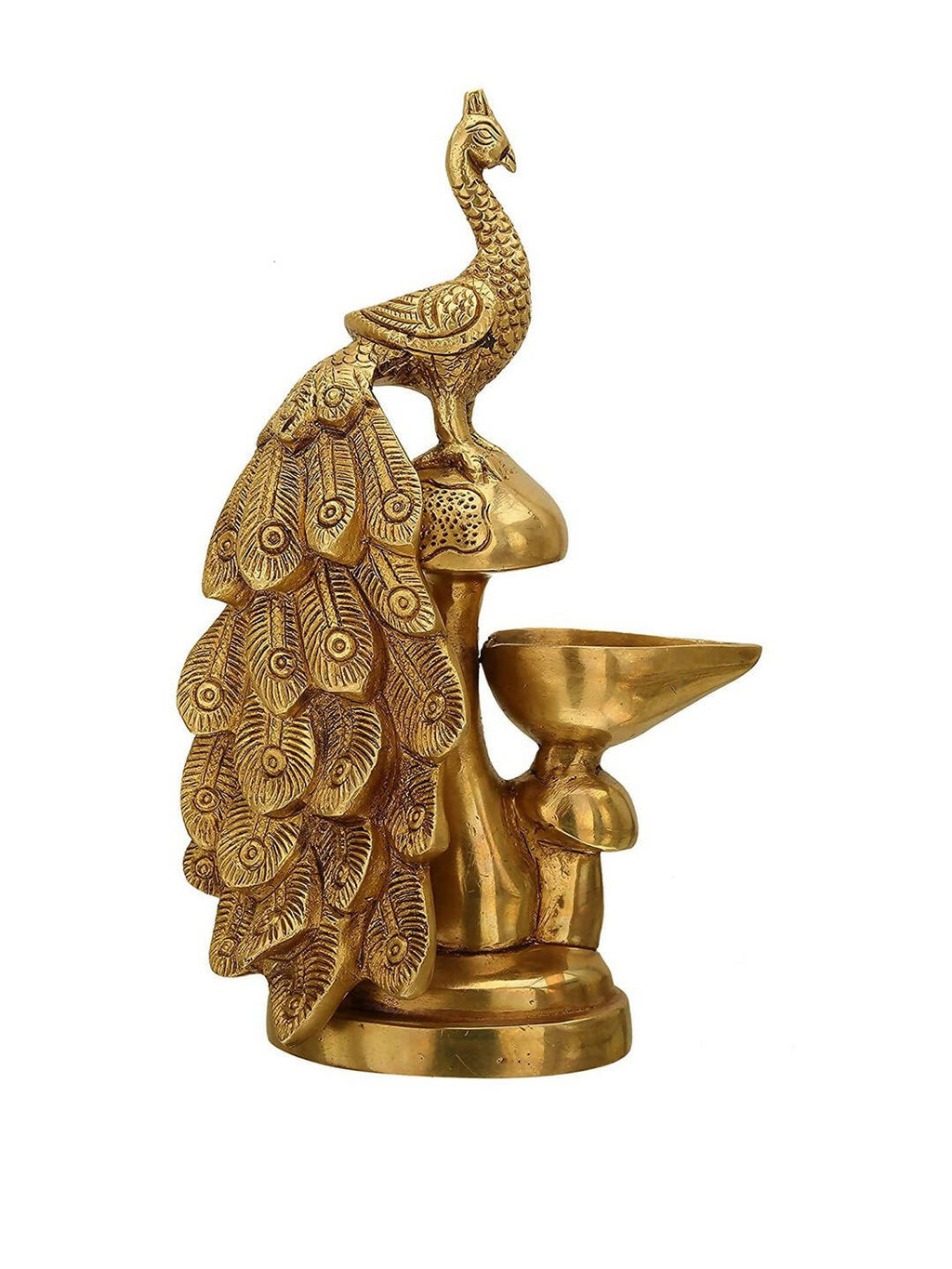 Craftvatika Gold-Toned Brass Diya Oil Lamp Peacock Hanging Diya | Grocsy