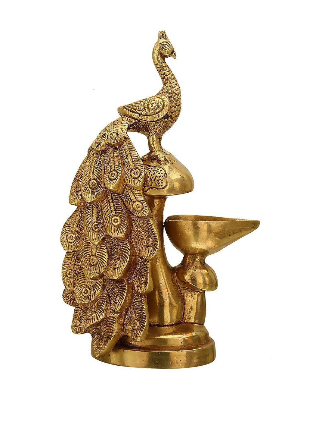 Craftvatika Gold-Toned Brass Diya Oil Lamp Peacock Hanging Diya | Grocsy