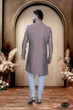 Joban Fashion Men's Red Base Brocade Kurta with Pyjama | Grocsy