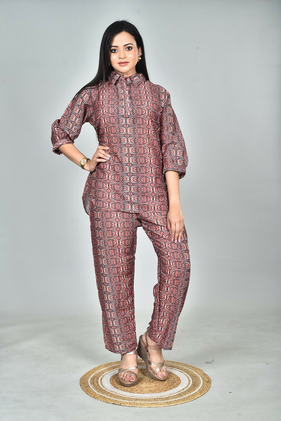 Morchari Digital Print Semi Muslin Co-Ord Set Top & Trouser-Multicolor | Grocsy