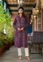 Juniper Women's Violet Ethnic Motif Printed Polycotton Kurta | Grocsy