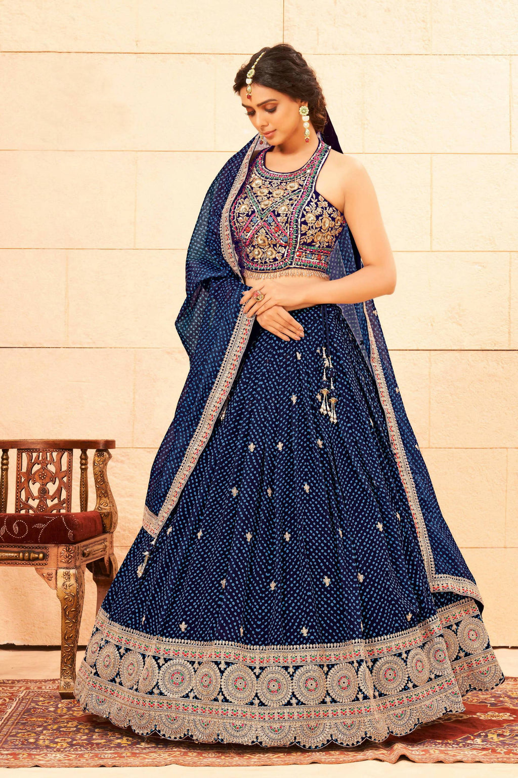 Blue Faux Georgette embroidery workL ehenga Choli with Dupatta - Dhvani | Grocsy