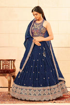 Blue Faux Georgette embroidery workL ehenga Choli with Dupatta - Dhvani | Grocsy