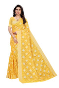 Vamika Yellow Linen Zari Border Saree | Grocsy