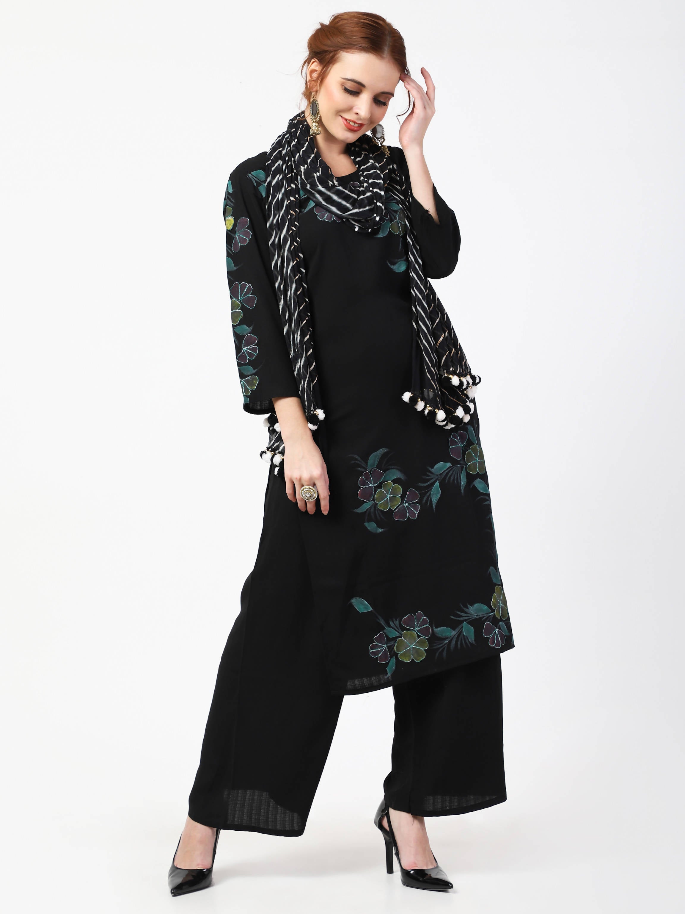 Cheera Kurta Palazzo With Leheria Dupatta Set (CH114KPD) | Grocsy