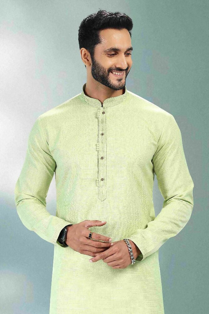 Raivat Ethnic Linen Cotton Pintux Work Kurta Pajama In Pista Green Colour | Grocsy